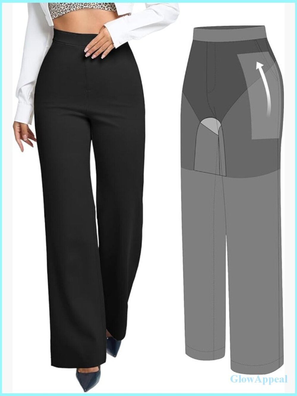 Wide Leg Dress Pants with Shapewear Pockets Tummy Control Pull On High Rise